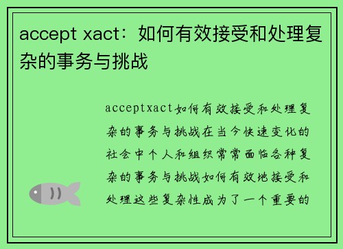 accept xact：如何有效接受和处理复杂的事务与挑战