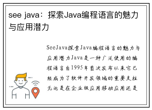 see java：探索Java编程语言的魅力与应用潜力